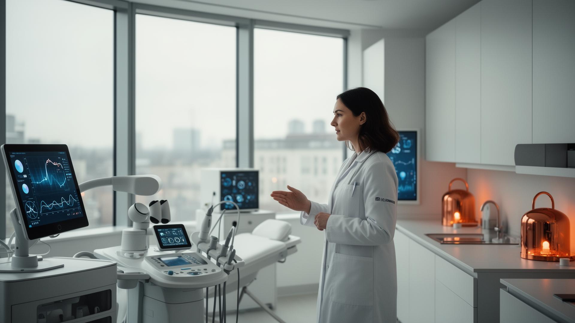 Clinician reviewing biomarker data in a longevity lab