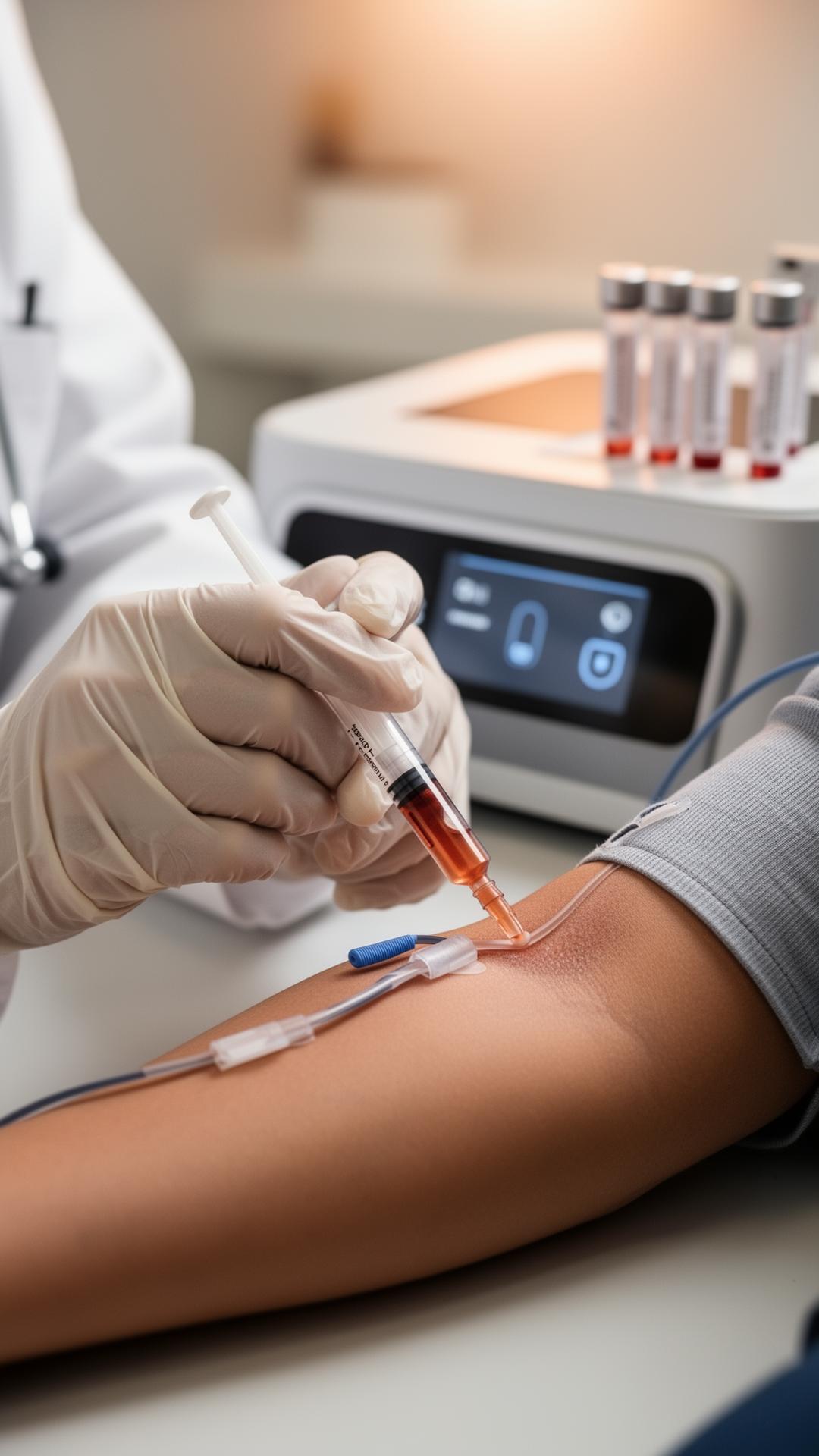 Clinician drawing blood for biomarker analysis